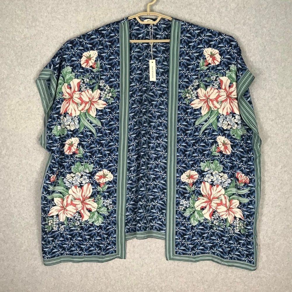 MaxStudio Kimono L Multicolor Bloom Cover Up Cardigan Long Duster Cottage Cruise